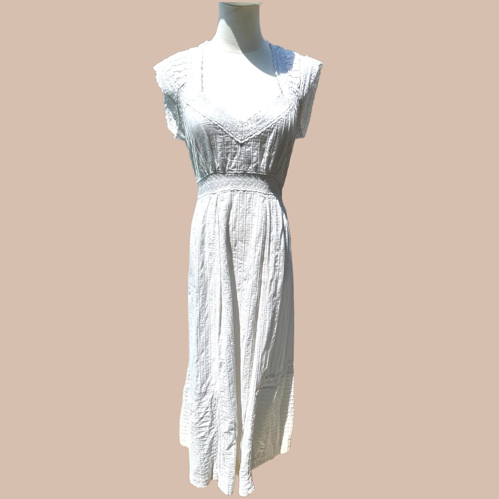 Free People Size S/P Cottagecore Lace Cotton Maxi Cut Out Back Waist Tie Dress